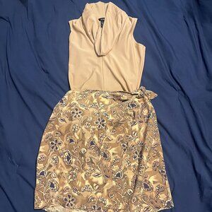 Tan Cowl Neck Top & A Floral Skirt (Size S)